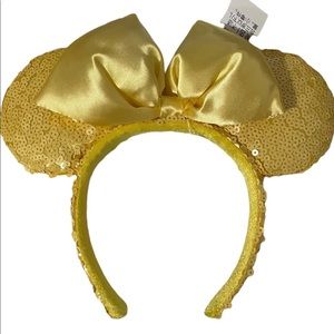 Beautiful Disney Yellow Minnie Sequin Ears with Satin Bow